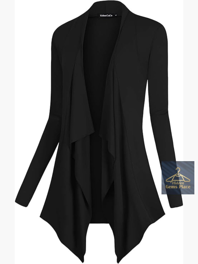 Open Front Drape Cardigan Long Sleeve Lightweight Knit Irregular Hem